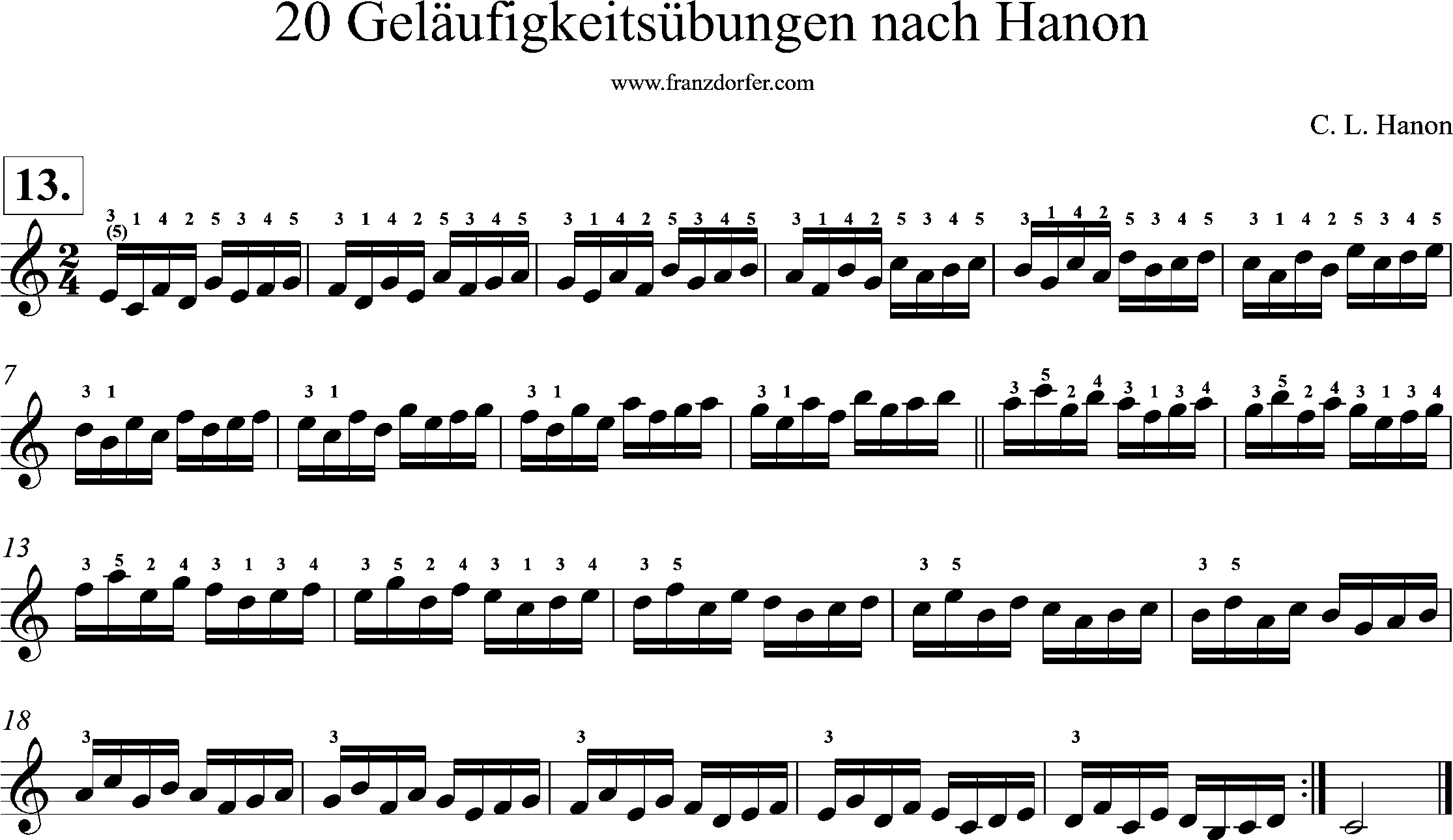 Akkordeonnoten, Hanon geläufigkeitsübungen, Nr-13